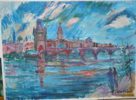 k-Prag, Karlsbrcke  Moldau, Acryl,110x82cm