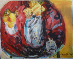 k-runder Tisch mit grosser Vase 1984, Acryl, 146x114cm